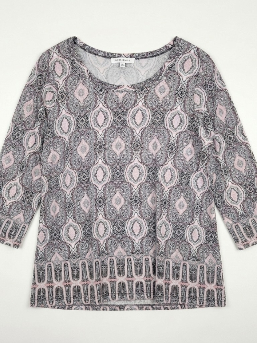 Rose & Olive Pink and Gray Printed Long Sleeve Scoop Neck Top Womens 1X #164